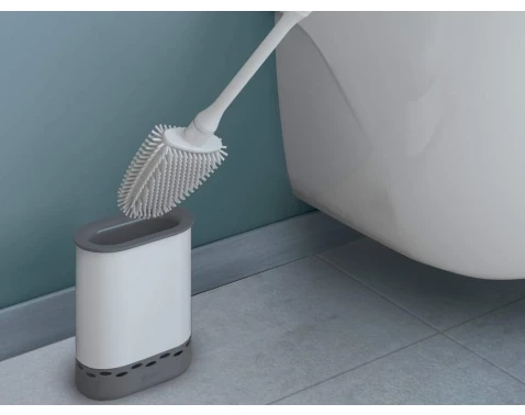 WC štětka plochá se stojanem Cleany, bílá/šedá
