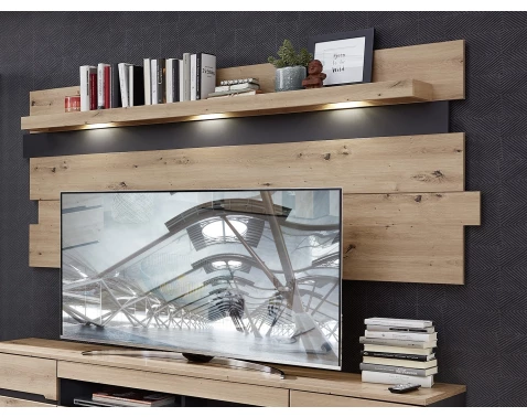 Nástěnný panel s osvětlením Memphis, dub artisan/grafit