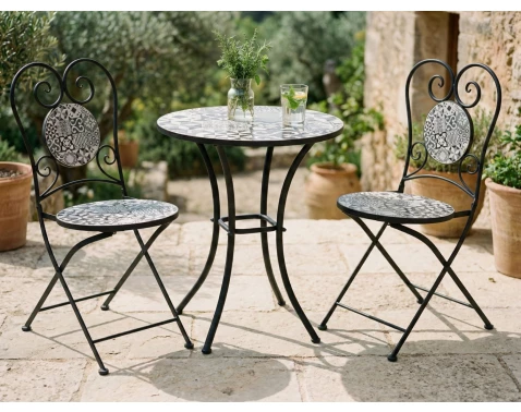 Zahradní set s motivem mozaiky Mosaic, černý/bílý