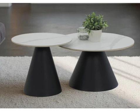 Sada 2 kulatých stolků Dustin, 70 cm/50 cm, bílá imitace mramoru