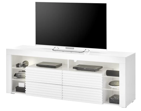 TV stolek Goal, bílý/lamely, s osvětlením