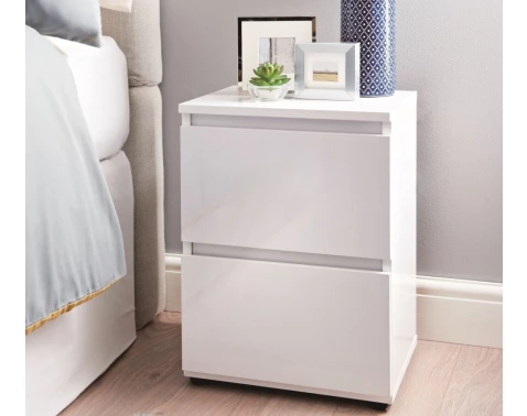 Noční stolek se 2 šuplíky Lina, leskle bílý