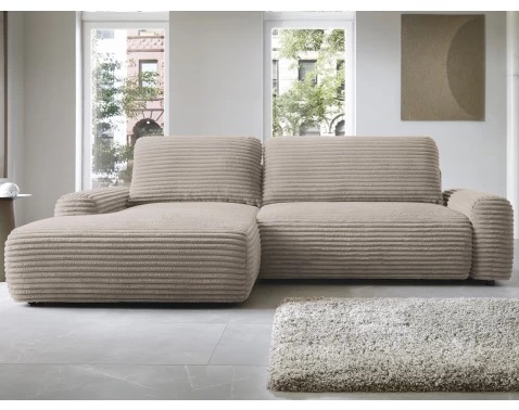 Rohová sedačka Cord, šedo-béžová taupe strukturovaná látka, levý roh