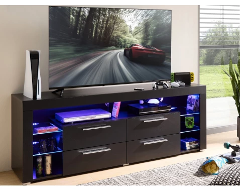 TV stolek Goal, černý/leskle černý, s osvětlením