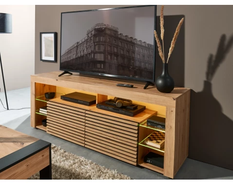 TV stolek Goal, dub artisan/černý, s osvětlením