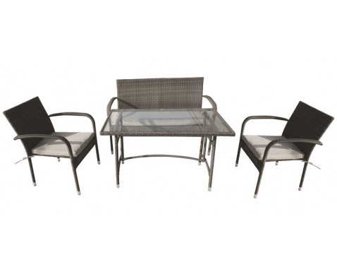 Zahradní set-lavice, stul, 2x židle polštár: šedý, umelý ratan