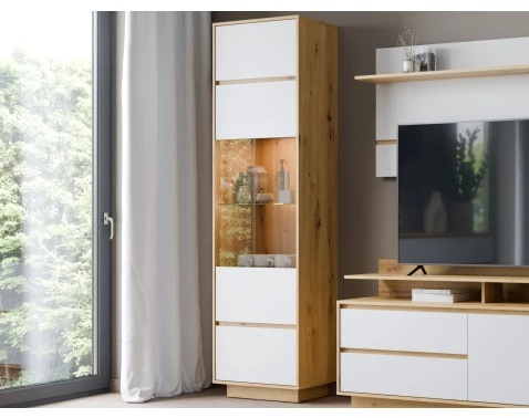 Vysoká vitrína Foggia, 59 cm, dub artisan/bílá