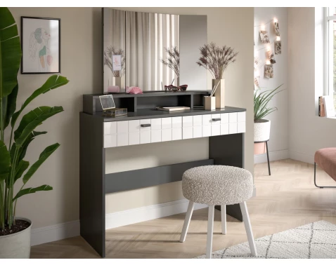 Toaletní stolek se zrcadlem Monty, antracit/bílá lesk