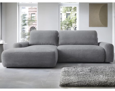 Rohová sedačka Cord, dýmově šedá strukturovaná látka, levý roh