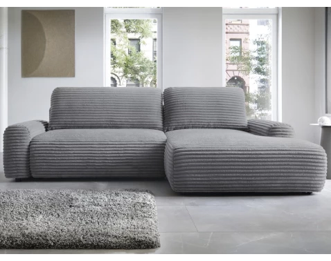 Rohová sedačka Cord, dýmově šedá strukturovaná látka, pravý roh