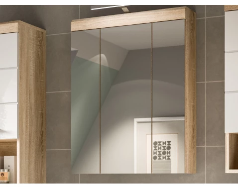 Koupelnová skříňka se zrcadlem Lambada, dub sonoma/bílá lesk