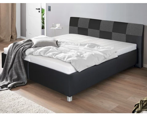 Postel Nice 180x200 cm, černá ekokůže/šedá tkanina, bez matrací