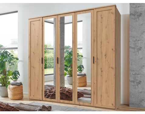 Šatní skříň Nadja, 225 cm, dub artisan/zrcadlo