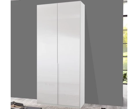 Šatní skříň New York D, 90 cm, bílá/bílý lesk
