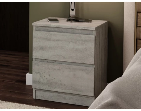 Skříňka/noční stolek Carlos 40 cm, šedý beton, 2 zásuvky