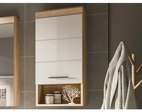 Nástěnná koupelnová skříňka Lambada, dub sonoma/bílá lesk