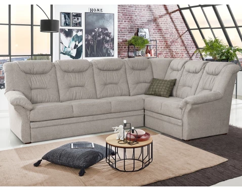 Rohová sedací souprava Nelson, světle šedá látka, pravý roh, s rozkladem