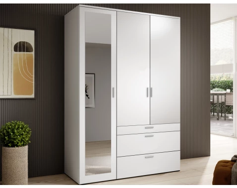 Šatní skříň se zrcadlem Vesala, 135 cm, bílá