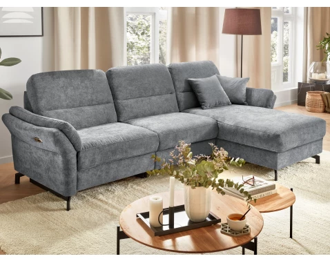 Rohová sedačka Leraja, šedá látka, pravý roh,s elektrickým polohováním