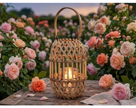 Dřevěná lucerna 15x22 cm, přírodní hnědá