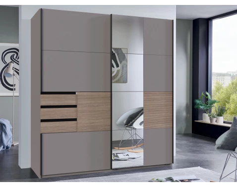 Šatní skříň se zrcadlem Bremen, 180 cm, šedá sahara