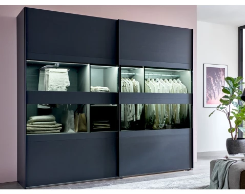 Šatní skříň Easy Plus, šířka 270 cm/extra výška 236 cm, grafit/sklo