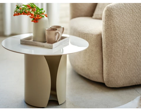 Kulatý konferenční stolek Kira, 60 cm, krémová/imitace světlého mramoru