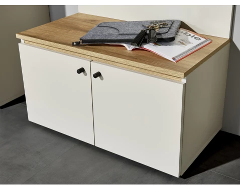 Předsíňová lavice s úložným prostorem Lime 70 cm, béžová kašmír/dub evoke