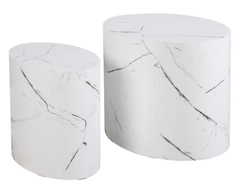 Sada oválných stolků Alvo, imitace bílý mramor, 2 ks
