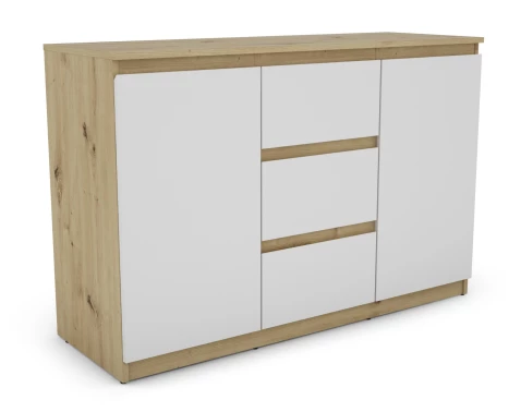 Komoda se 3 zásuvkami Carlos, dub artisan/bílá, 120 cm