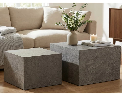 Sada čtvercových stolků Maddox, imitace šedého kamene, 2 ks