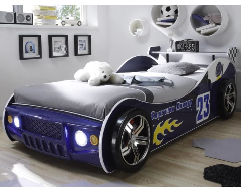 Levně Dětská závodní postel Energy 90x200 cm, modré auto s osvětlením
