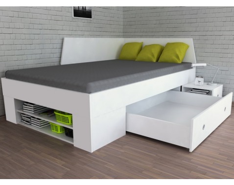 Úložná postel se zástěnou Junior 120x200 cm - Bílá