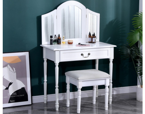 Kosmetický stolek se stoličkou Anabel - Bílá