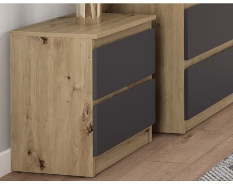 Skříňka/noční stolek Carlos 40 cm, dub artisan/grafit, 2 zásuvky