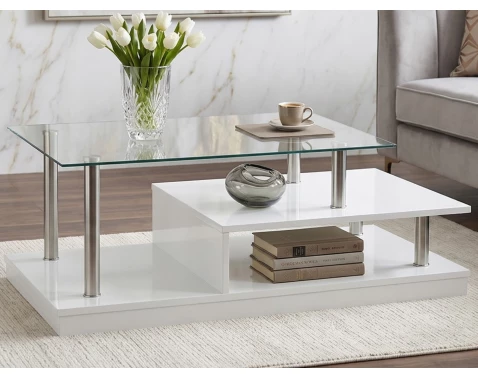 Konferenční stolek Memphis, lesklý bílý