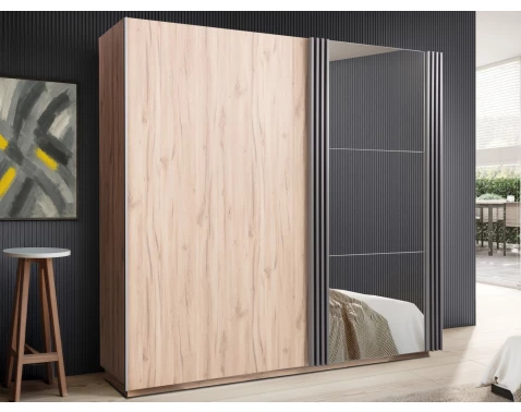 Šatní skříň s posuvnými dveřmi Almo, 215 cm, dub estana/antracit