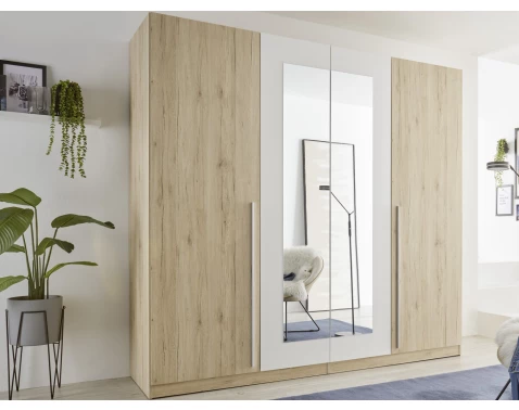 Šatní skříň se zrcadlem Cano, 228 cm, dub san remo/bílá