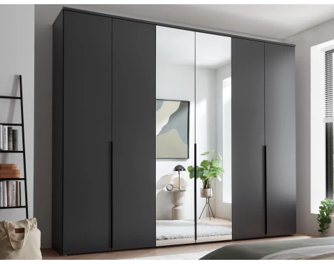 Šatní skříň se zrcadly Kevo, 270 cm, grafitová