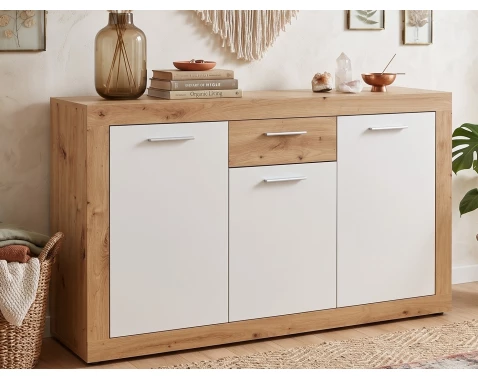 Komoda Brilon, 135 cm, dub artisan/bílá