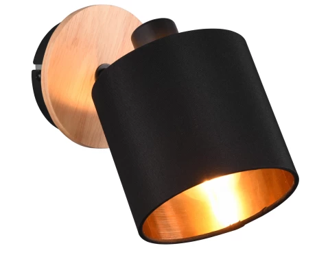 Levně Nástěnná lampa Tommy, černo-zlatá se dřevem