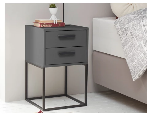 Noční stolek se 2 zásuvkami Suna, grafitový