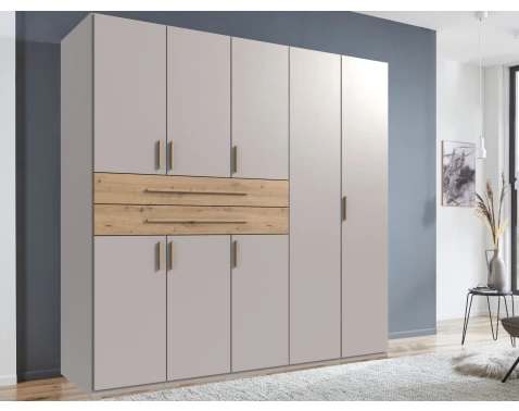 Šatní skříň se zásuvkami Digit, 225 cm, béžová kašmír/dub artisan
