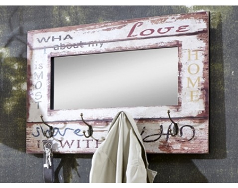 Věšákový panel se zrcadlem Lovis, vintage - Béžová,Bílá,Hnědá