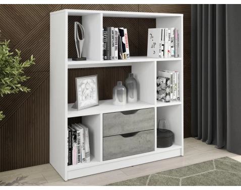 Nízký regál/knihovna Sten Mini, bílá/šedý beton