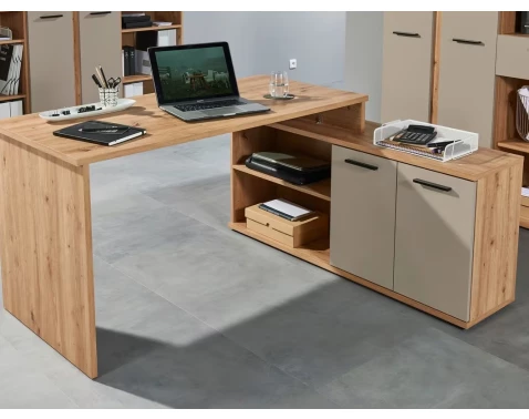 Rohový psací stůl Kanada, dub artisan/kašmírová béžová mat