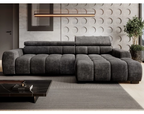 Rohová sedačka Bison,grafitová tkanina,pravý roh,elektrické polohování