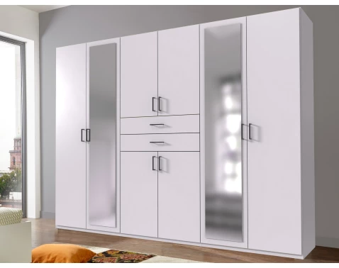 Šatní skříň se zrcadly Düsseldorf, 270 cm, bílá