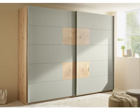 Šatní skříň Simada 270 cm, dub artisan/šalvějově zelená