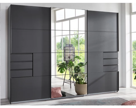 Levně Šatní skříň se zrcadlem Saigon 270 cm, grafit